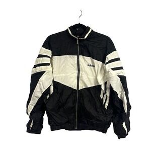 Vintage 90s Adidas Men's Black White Colorblock Windbreaker Jacket Size M